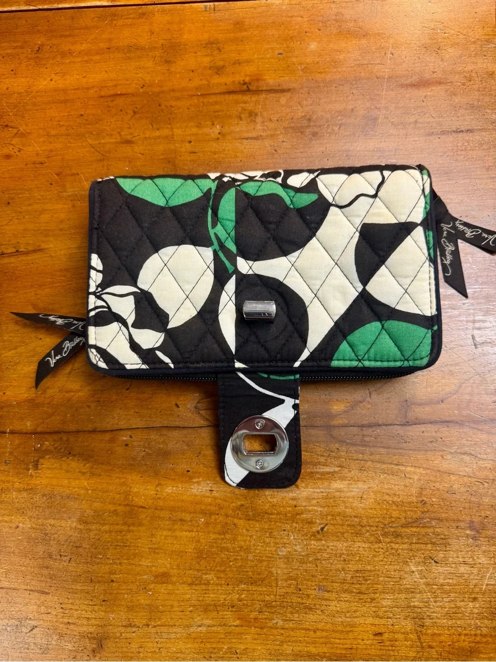 Vera Bradley Quilted Wallet in Black, White & Green Floral Print - Picture 10 of 10